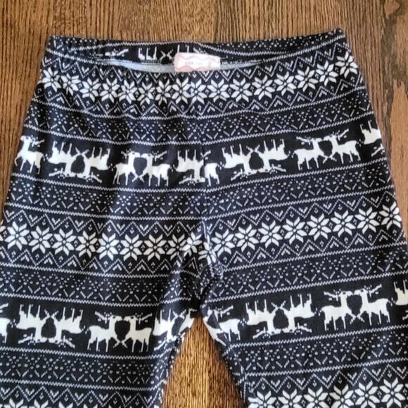 Pink Rose Holiday Tights Reindeer Print Leggings Women's Size Medium - Picture 3 of 8